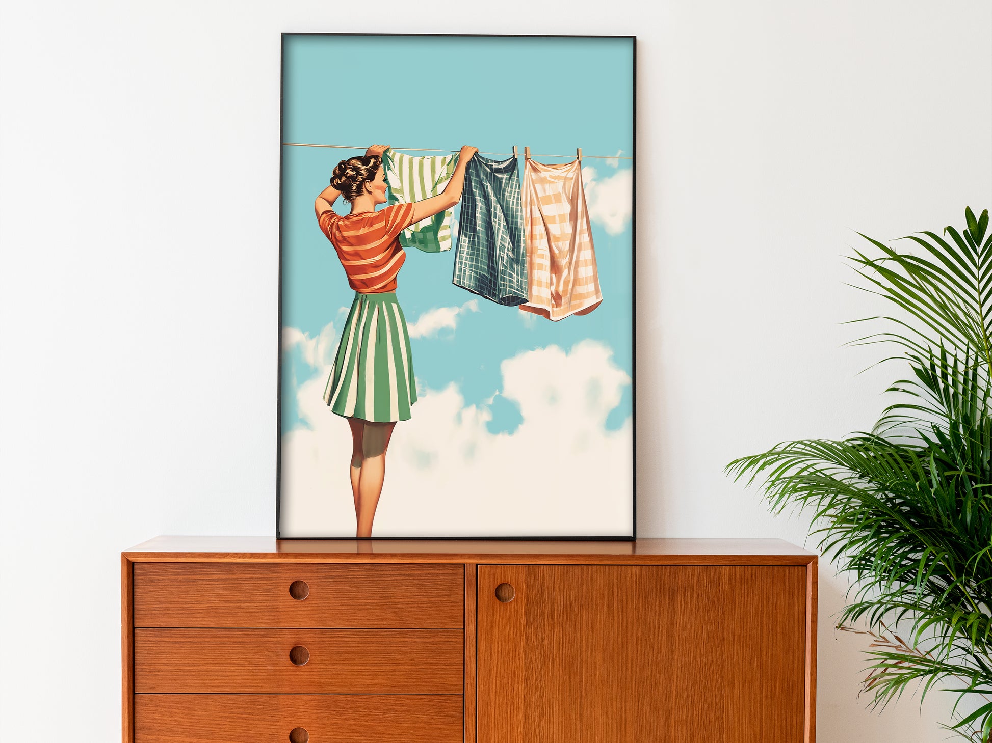 Retro Laundry Poster Blue Watercolour Large Poster for Laundry Wall Art Retro Housewife Art Print Laundry Day Poster Utility Room Decor Dressing Room Art Loads of Fun Closet Art Print Hanging Clothes