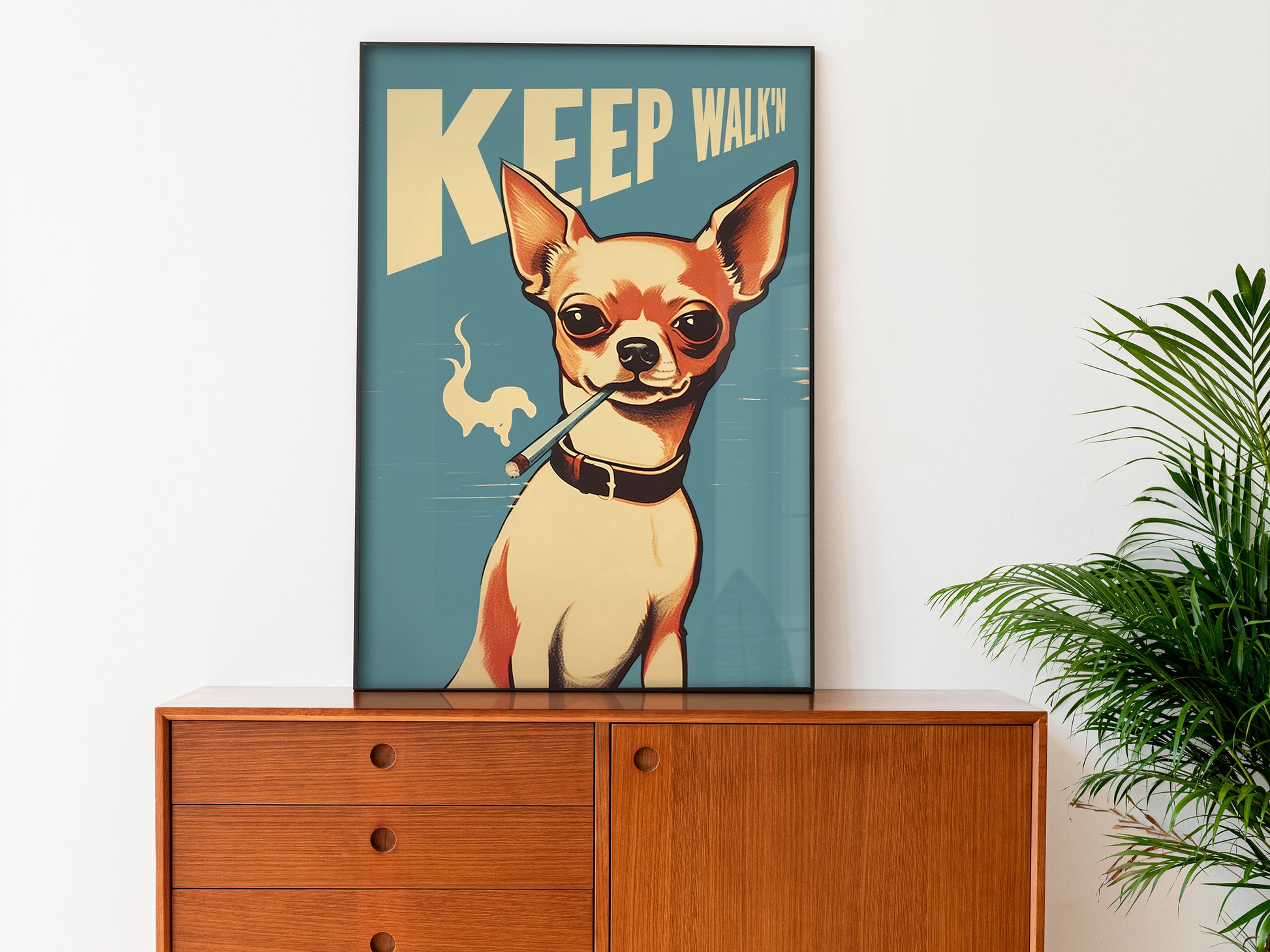 Keep Walking Poster Smoking Chihuahua Wall Art Smoking Dog Poster Retro Funny Poster Cool Dog Gift Bathroom Wall Art Vintage Entryway Poster Be aware of the dog poster  Vintage vibe Poster from AnnoyingSeagull 