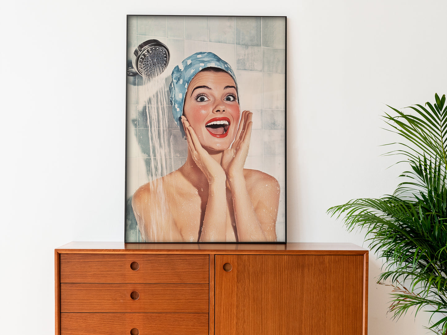 Shower Karaoke Poster Vintage Bathroom Wall Art Funny Print Retro Singing in the Shower Room Wall Decor Retro Housewife Large Posters for Guest Bathroom Decor