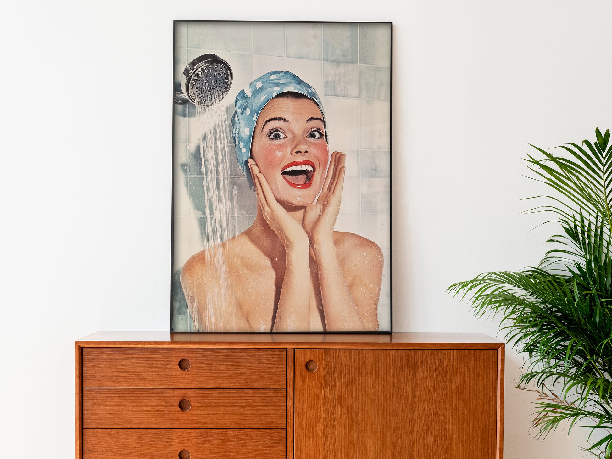 Shower Karaoke Poster Vintage Bathroom Wall Art Funny Print Retro Singing in the Shower Room Wall Decor Retro Housewife Large Posters for Guest Bathroom Decor