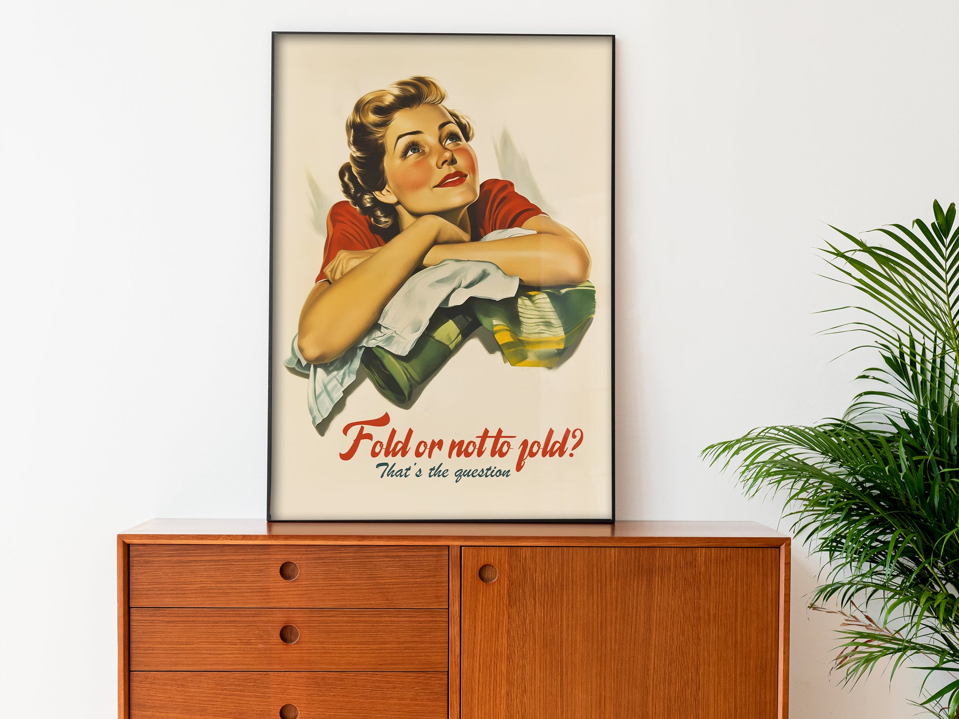 Retro Laundry Wall Art Fold or not to fold that's the question poster Funny Laundry Day Art Print Vintage Utility Room Decor Closet Art Print Happy Housewife Art Midcentury Poster 