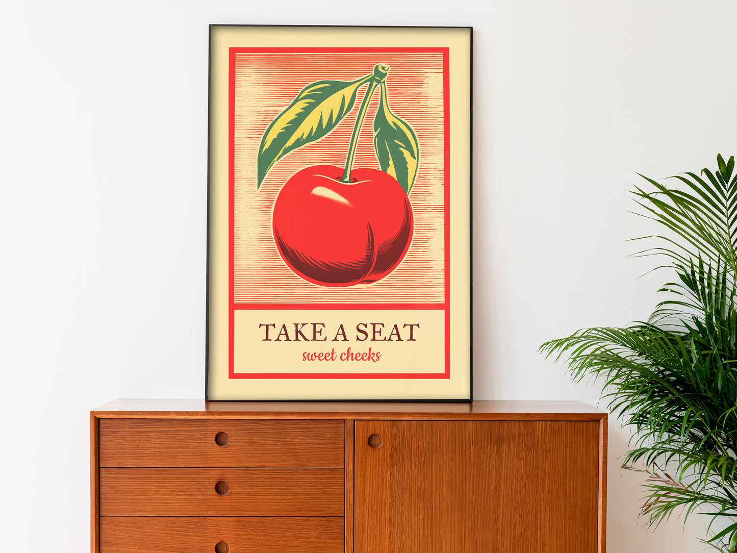 Take a Seat Sweet Cheeks Poster Funny Toilet Art Retro Bathroom Wall Art Cherry Wall Decor Fun Vintage Print Nice Bum Wall Art Vintage vibe Poster from AnnoyingSeagull