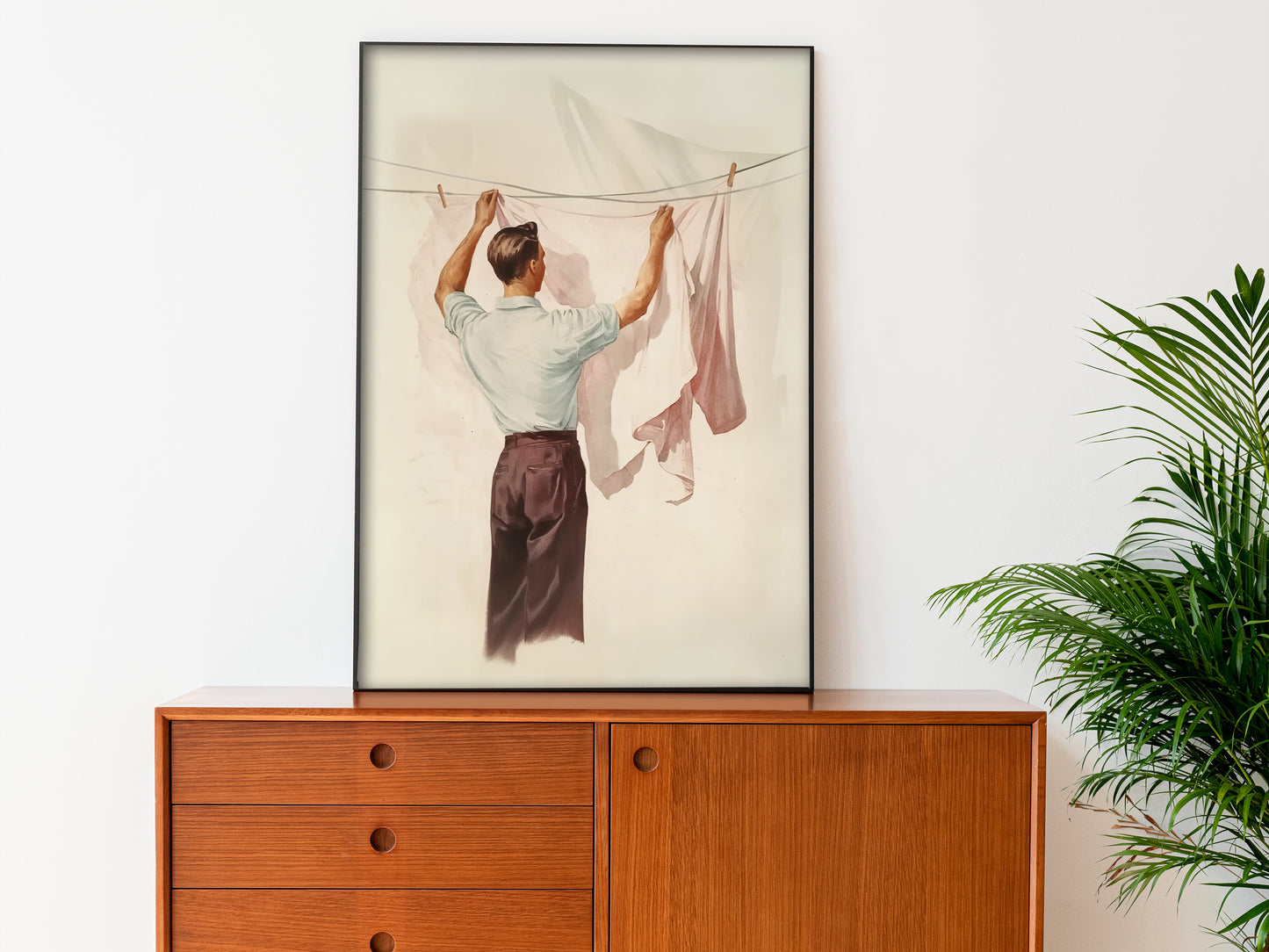 Retro Laundry Room Wall Art Art Poster Man Hanging Laundry Painting Vintage Style Poster Gift for Her Utility Room Decor Aesthetic Art Print available in multiple sizes from AnnoyingSeagull