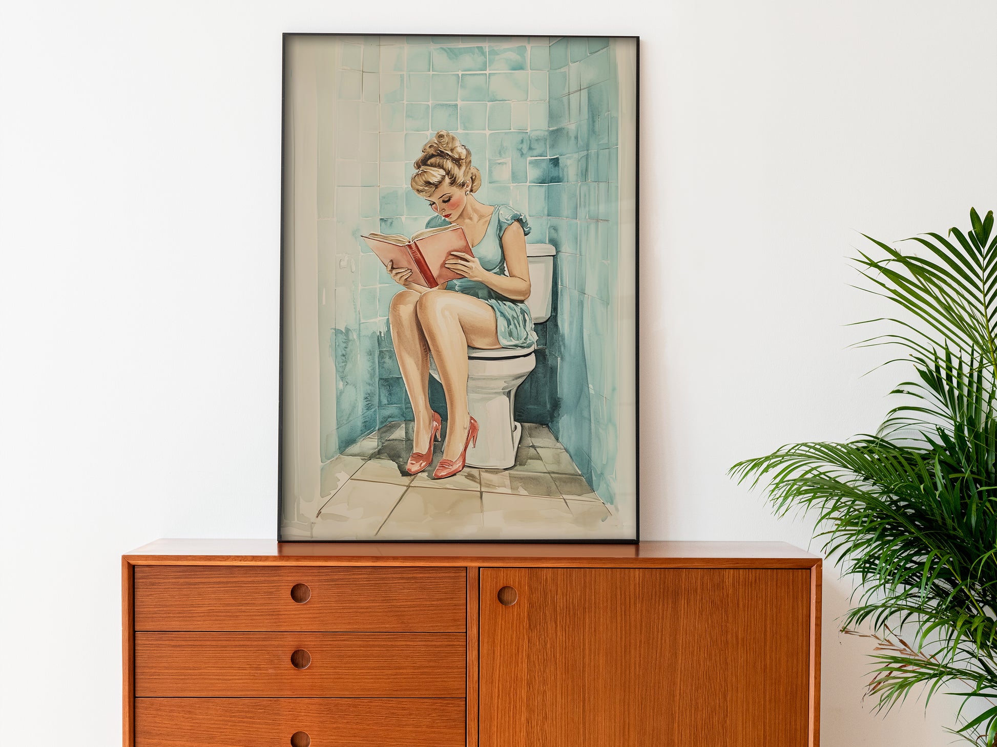 Funny Housewife Reading on a Toilet Poster Funny Toilet Poster Bathroom Wall Art Pooping Art Print Restroom Wall Art Guest Bathroom Decor Above Toilet Poster Large Vintage Bathroom Poster Watercolor