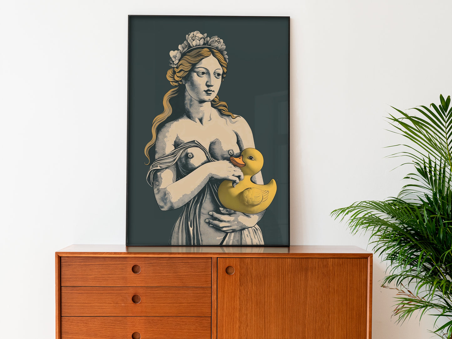 Venus Poster Yellow Rubber Duck Print Funny Poster for Bathroom Wall Art Funny Toilet Vintage Wall Art Retro Bathroom Eclectic Mythical Art Classic Bathroom Decor Above Toilet Art