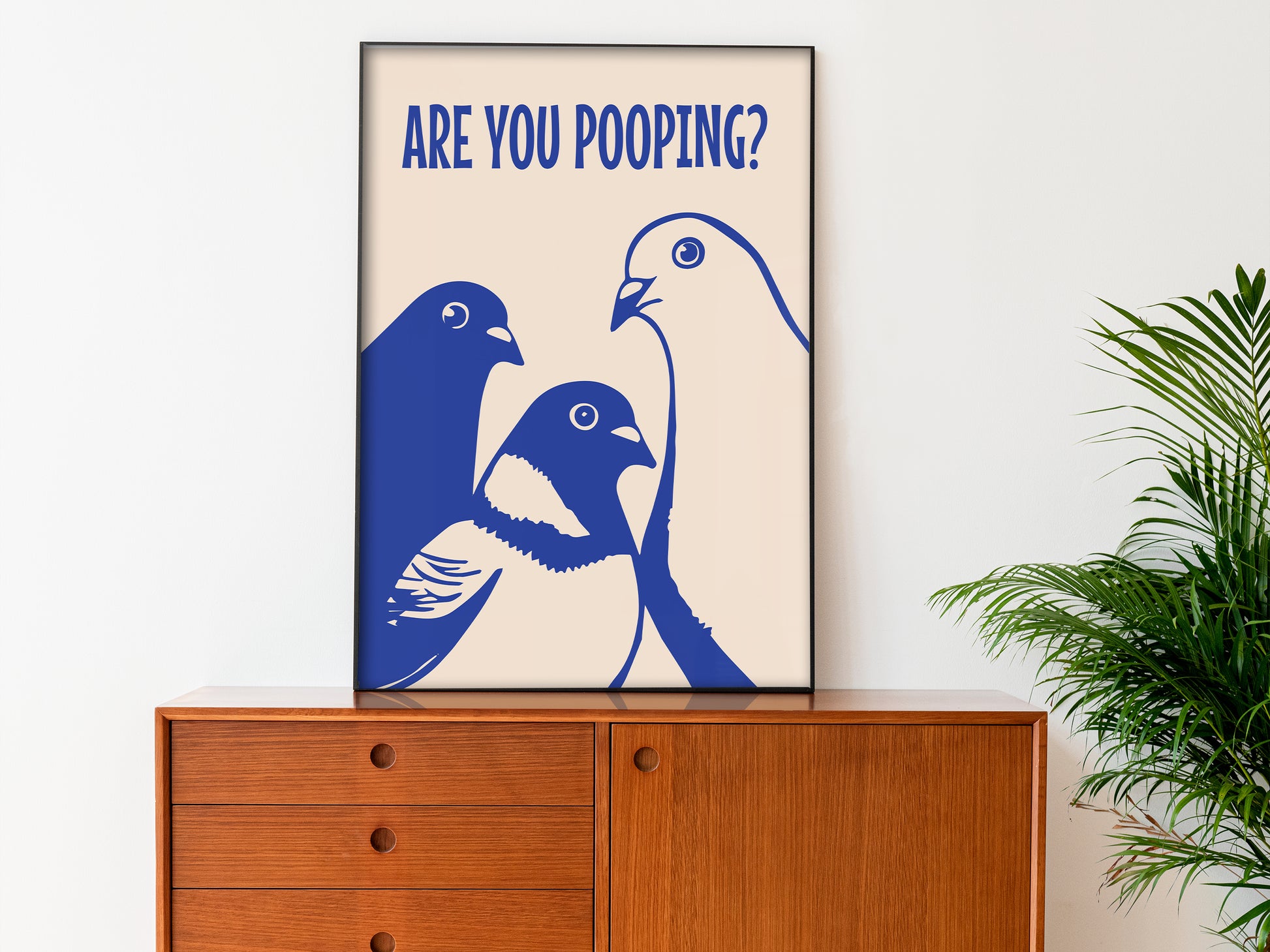 Are You Pooping Poster Funny Bathroom Wall Art Original Art Blue Above Toilet Decor Fun Quote Digital Birds Wall Art Minimalist Pigeons Poster 