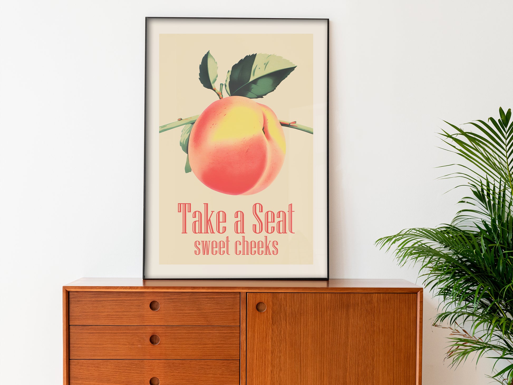 Take a Seat Sweet Cheeks Poster Funny Toilet Wall Art Poster Retro Bathroom Wall Art Peach Art Print Funny Above Toilet Decor Nice Bum Art Neutral Colours Vintage vibe Poster from AnnoyinggSeagull 