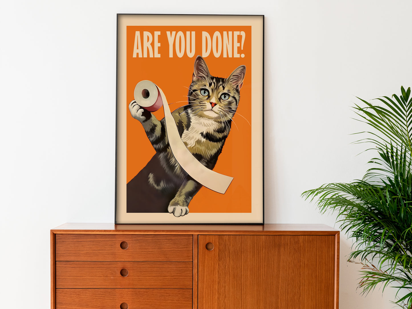 Are You Done Poster Bathroom Wall Art Funny Print Tabby Cat Toilet Art Pooping Print Kid's Bathroom Decor Restroom Wall Art Take a seat sweet cheeks cat playing with toilet paper