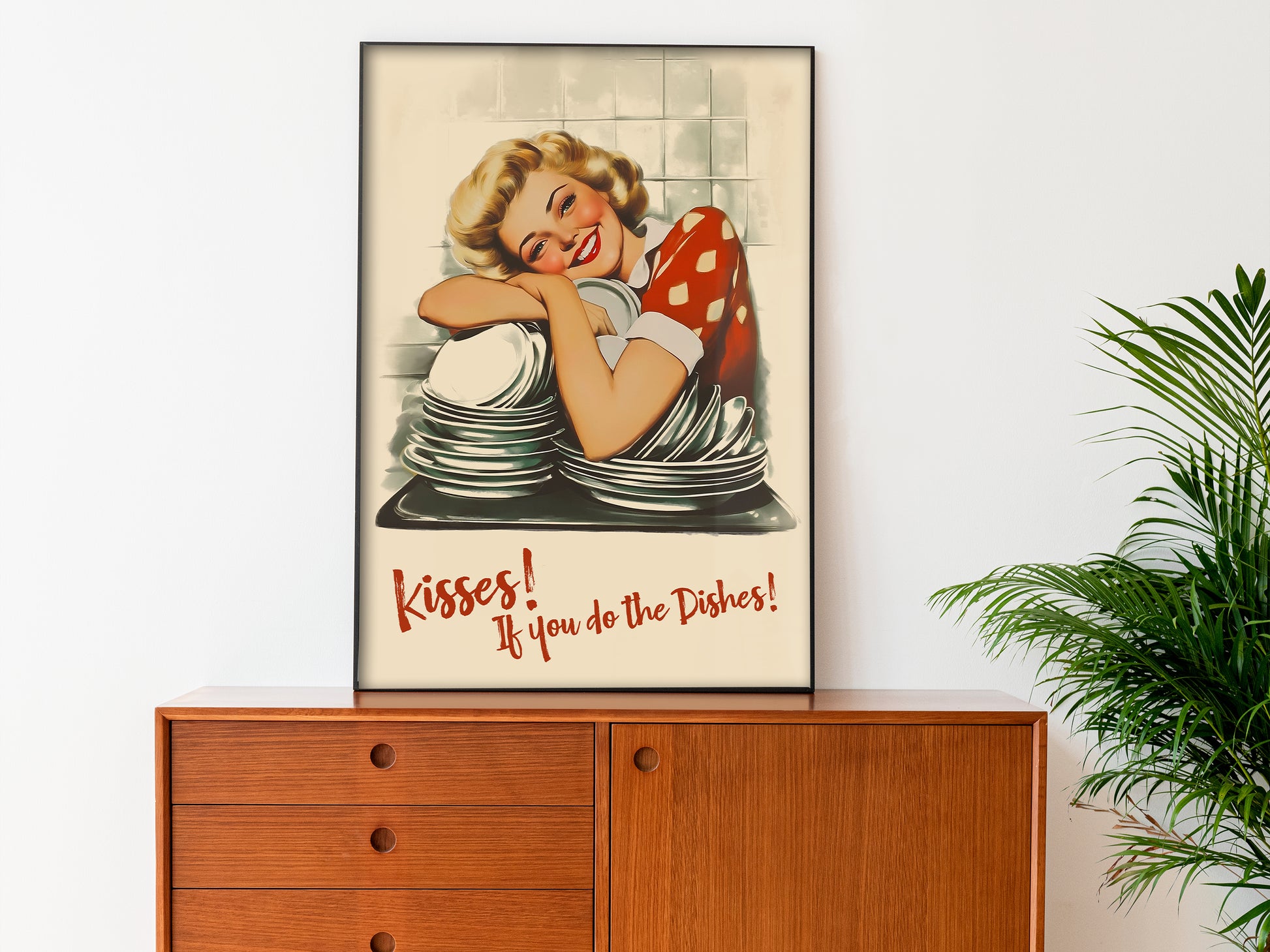 Kisses if you Do the Dishes Poster Kitchen Wall Art Funny Print Retro Housewife Art Print Kitchen Nook Decor Break Room Art Print Vintage Funny Gift For Chefs